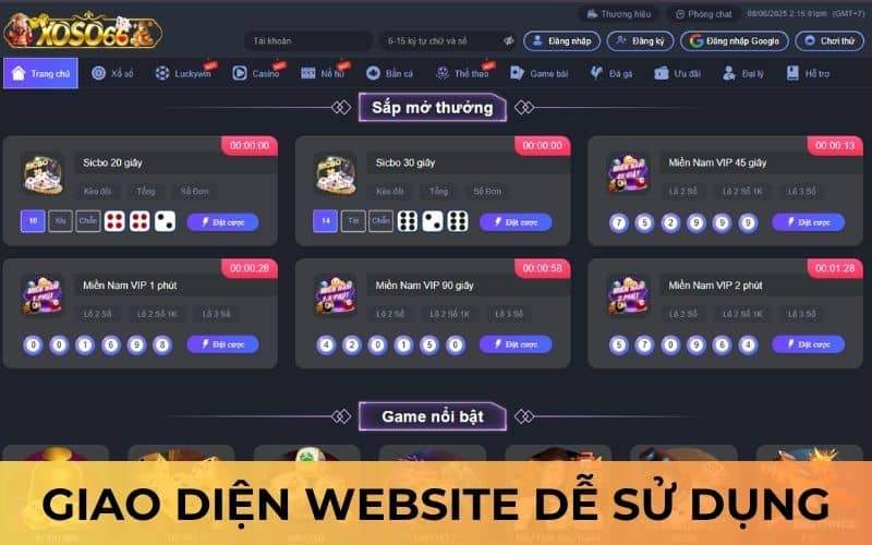 Giao diện XỔ SỐ 66 trực quan dễ sử dụng